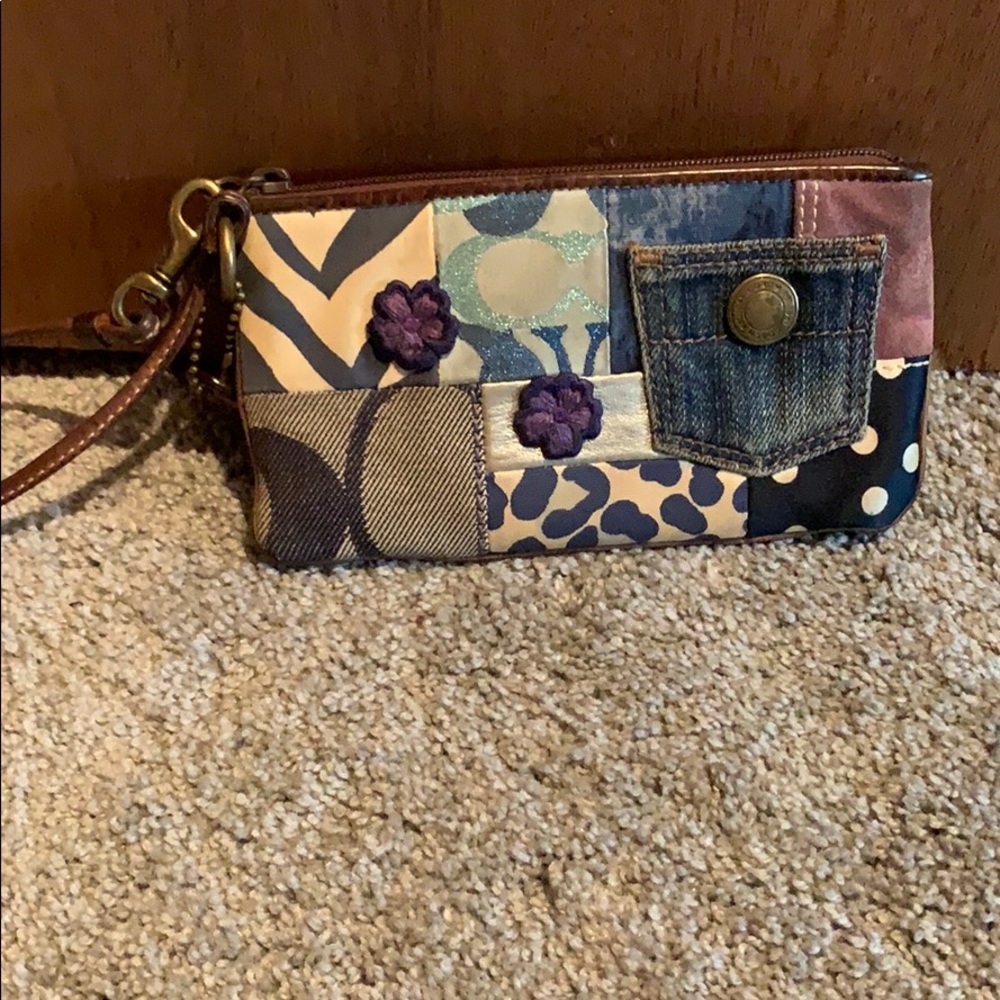 Coach Denim Patchwork Wristlet